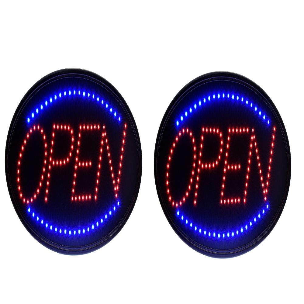 Alpine Industries LED Oval Open Signs, 23in x 14in, Black, Pack Of 2 Signs