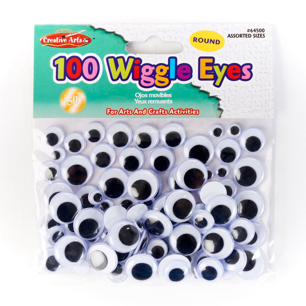 Charles Leonard Wiggle Eyes, Assorted Sizes, Black, 100 Eyes Per Pack, Set Of 12 Packs