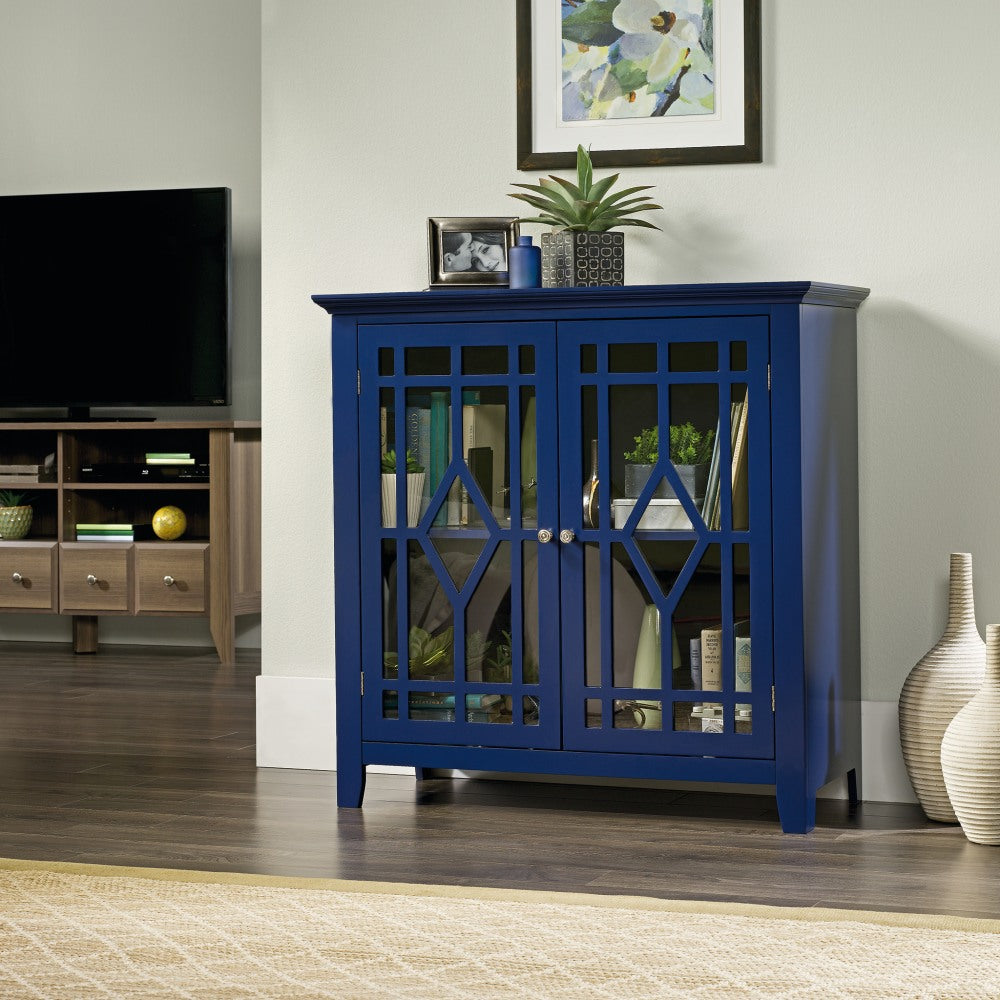 Sauder Shoal Creek Display Cabinet, 2 Shelves, Indigo Blue