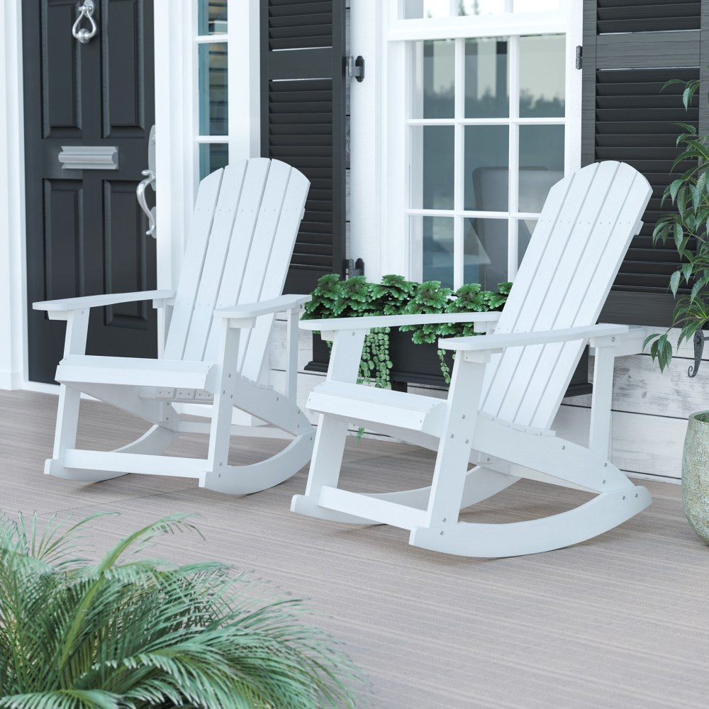 Flash Furniture Savannah All-Weather Adirondack Rocking Chairs, White, Set Of 2 Chairs