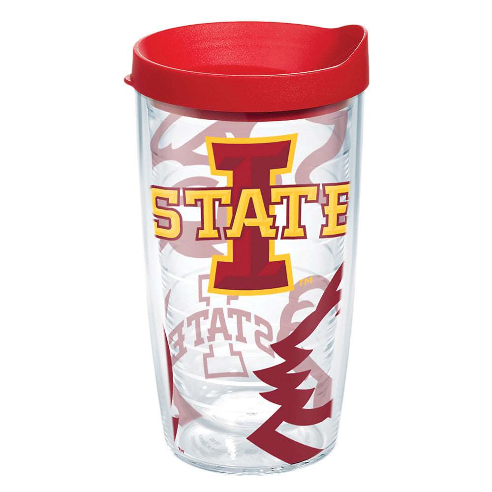 Tervis Genuine NCAA Tumbler With Lid, Iowa State Cyclones, 16 Oz, Clear