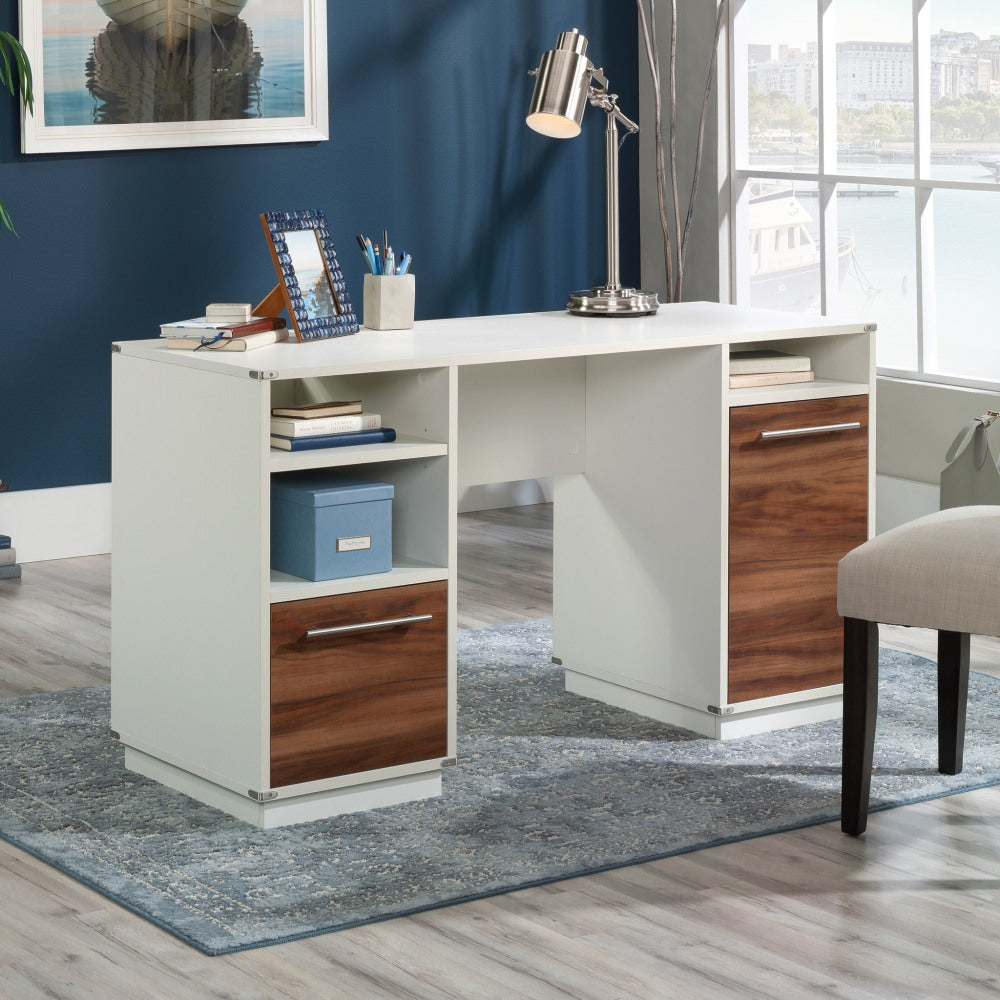 Sauder Vista Key 56inW Double-Pedestal Executive Computer Desk, Pearl Oak/Blaze Acacia