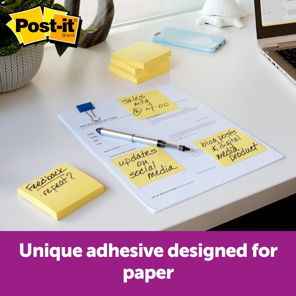 Post-it Notes, 3 in x 3 in, 24 Pads, 90 Sheets/Pad, Clean Removal, Canary Yellow