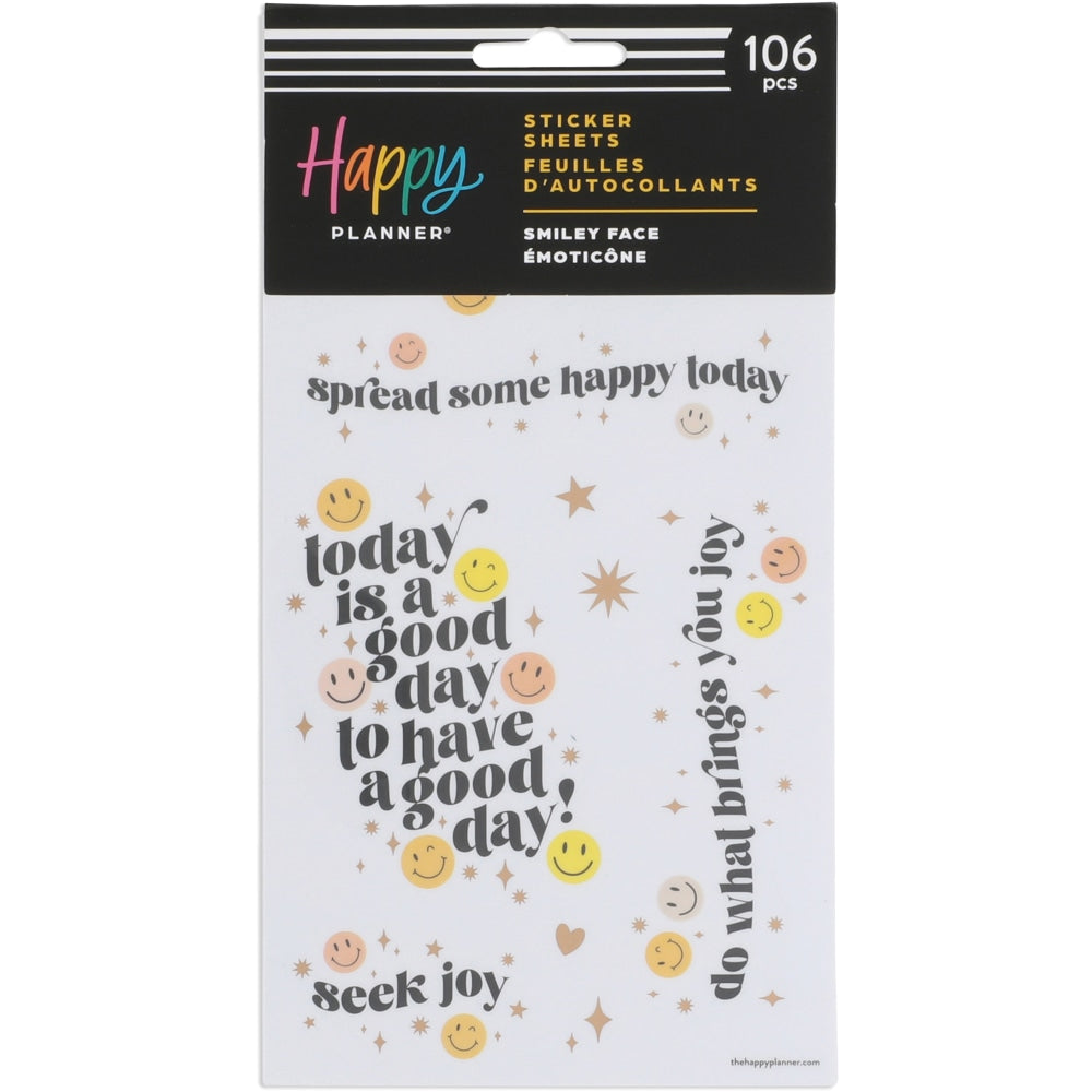 Happy Planner Smiley Face Stickers, 9-1/8in x 4-3/4in, Assorted Colors, Pack Of 106 Stickers