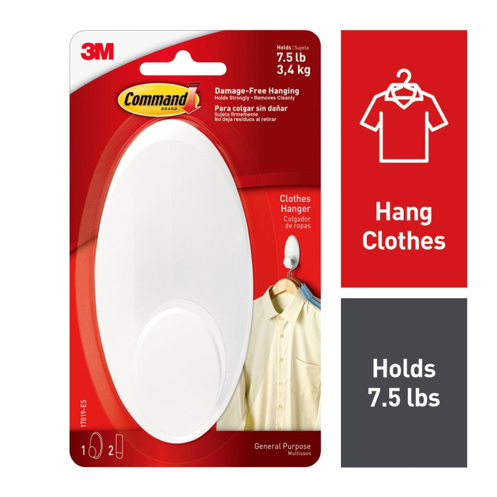 Command Large Clothes Hanger, 1-Command Hook, 2-Command Strips, Damage-Free, White