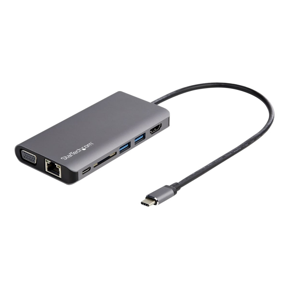 StarTech.com USB-C Multiport Adapter - HDMI or VGA - Attached 30 cm Host Cable - 1x USB-C and 2x USB-A - 100W PD includes PD Passthrough - SD Card Reader - USB Type-C Mini Dock (DKT30CHVAUSP)