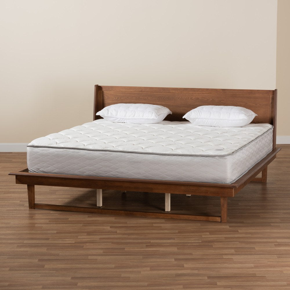 Baxton Studio Macayle Mid-Century Modern Queen Size Platform Bed, 66-7/16inL x 66-7/16inW x 86-1/2inD, Ash Walnut