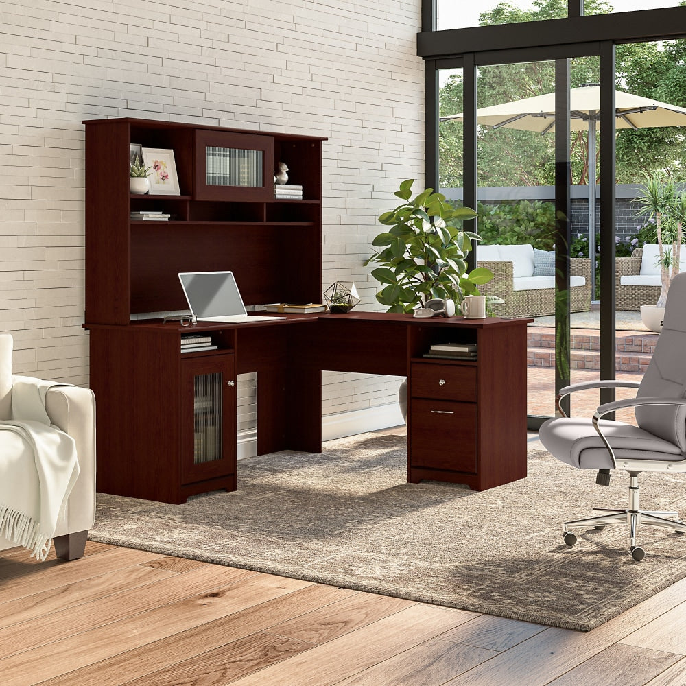 Bush Furniture Cabot L Shaped Desk With Hutch, Harvest Cherry, Standard Delivery