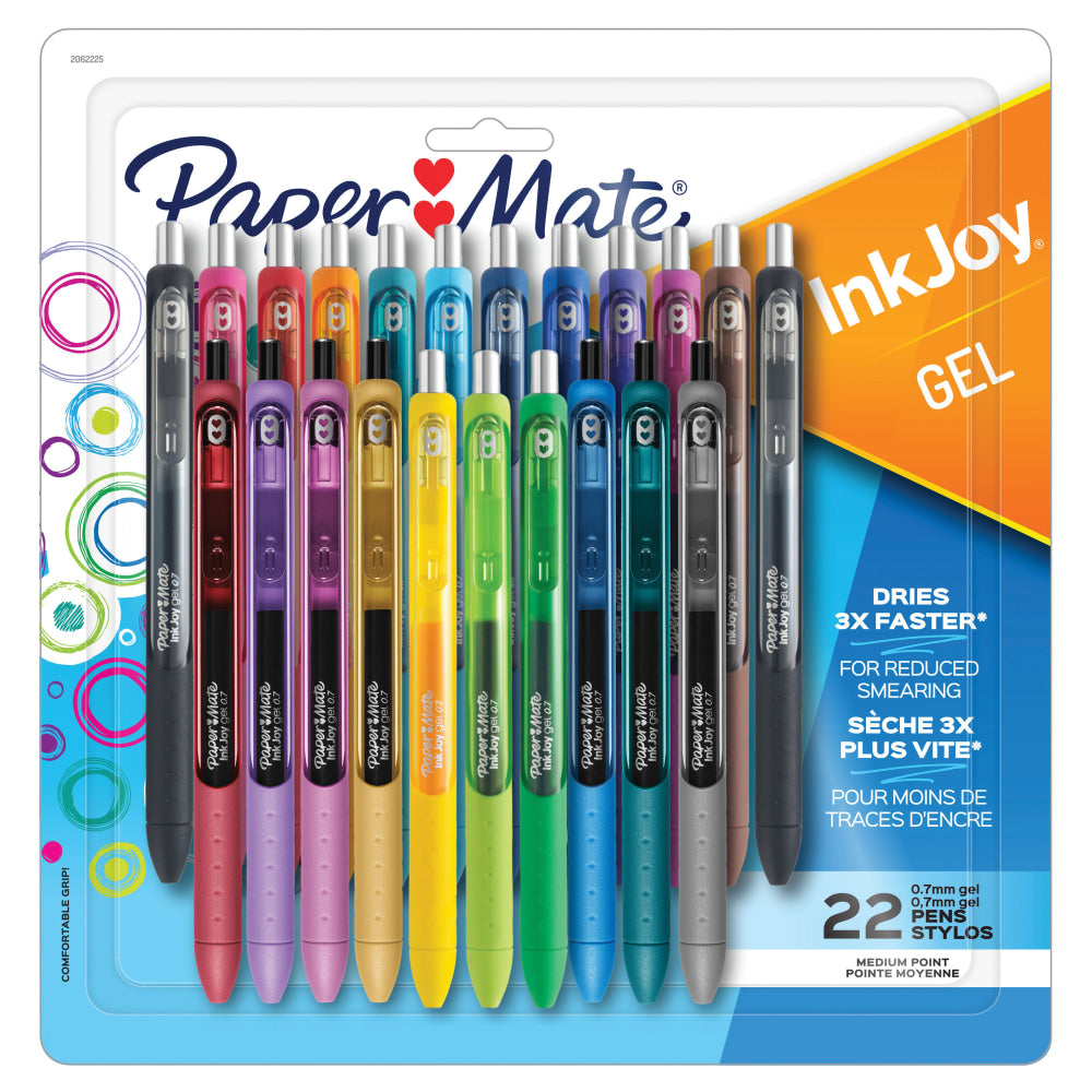 Paper Mate InkJoy Gel Pens, Medium Point, 0.7 mm, Assorted Ink Colors, Pack Of 22 Pens