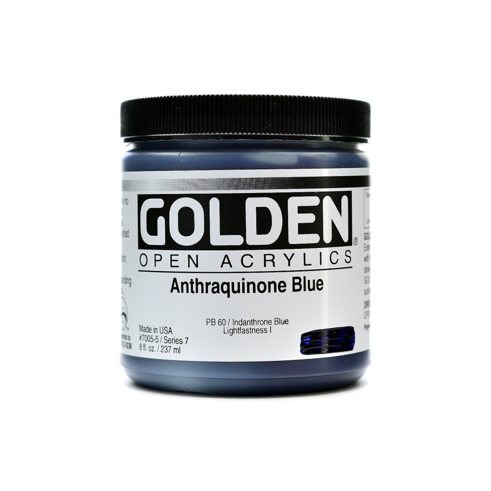 Golden OPEN Acrylic Paint, 8 Oz Jar, Anthraquinone Blue