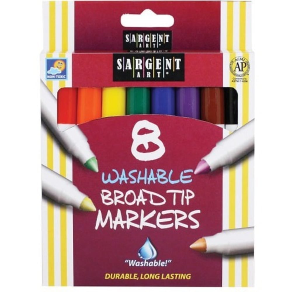 Sargent Art Washable Markers, Broad Tip, Assorted Colors, Box Of 8