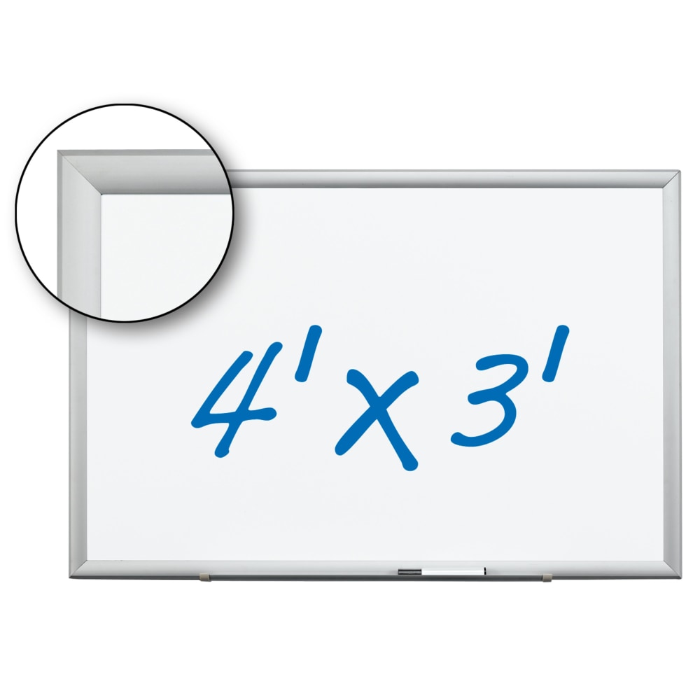 3M Porcelain Magnetic Dry-Erase Whiteboard, 36in x 48in, Aluminum Frame With Silver Finish