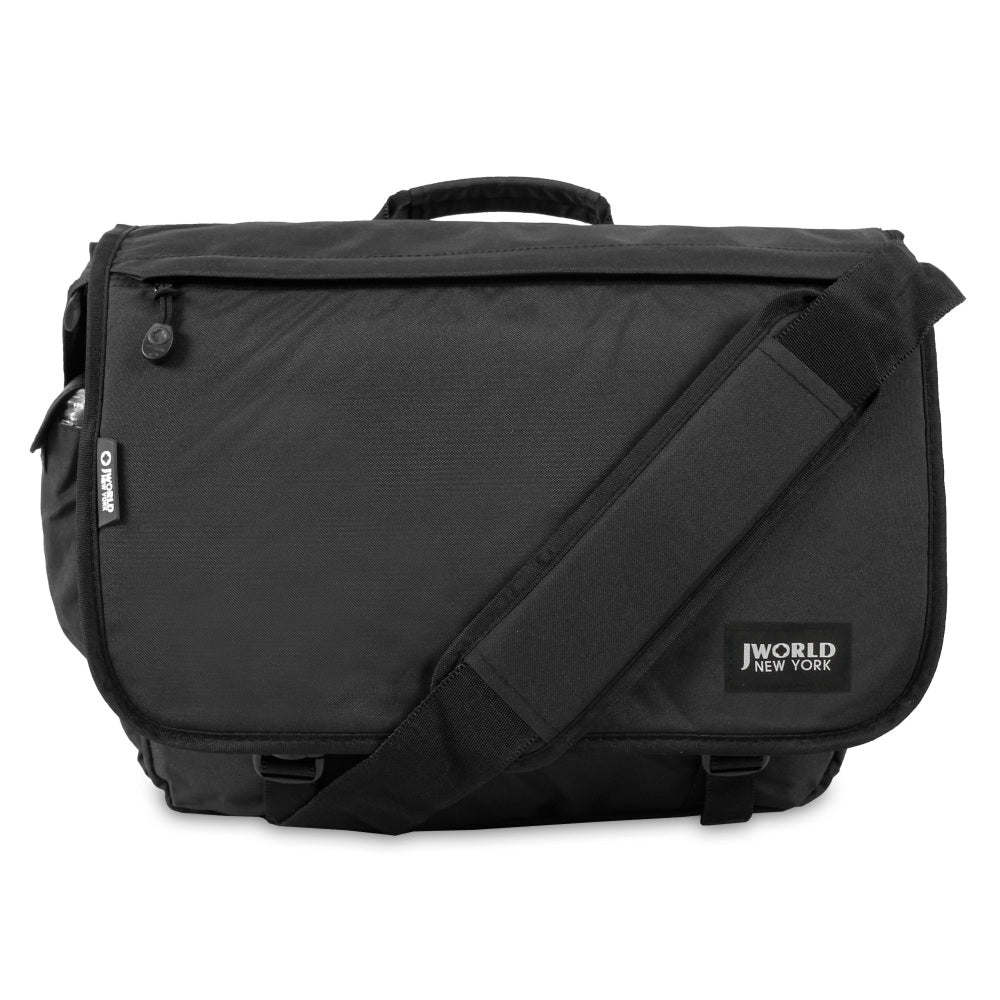 J World Thomas Polyester Laptop Messenger Bag, 13-1/2inH x 17inW x 4-1/4inD, Black