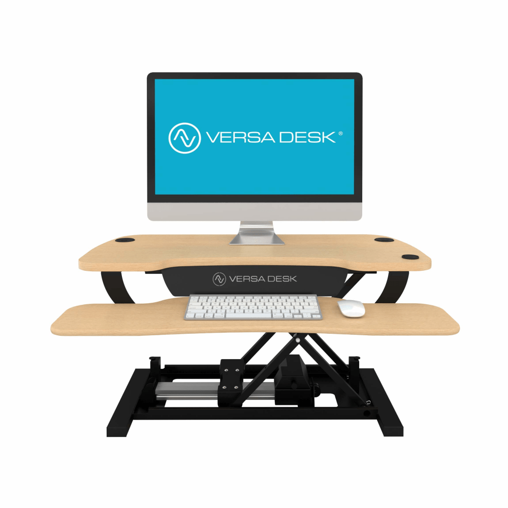 VersaDesk PowerPro Sit-to-Stand Electric Height-Adjustable Desk Riser, 36in x 24in, Maple/Black