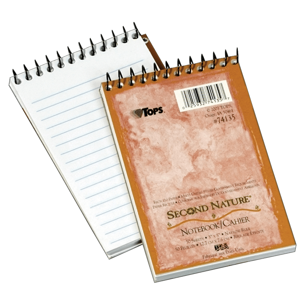 TOPS Second Nature Top-Bound Memo Book, 3in x 5in, 1 Subject, Narrow Rule, 50 Sheets White