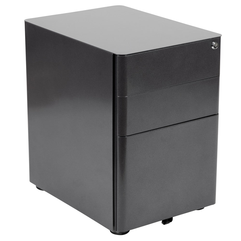 Flash Furniture Modern 21inD Vertical 3-Drawer Mobile Locking File Cabinet, Black