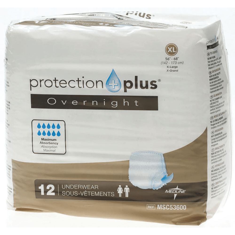 Protection Plus Overnight Protective Underwear, X-Large, 56 - 68in, White, Bag Of 12