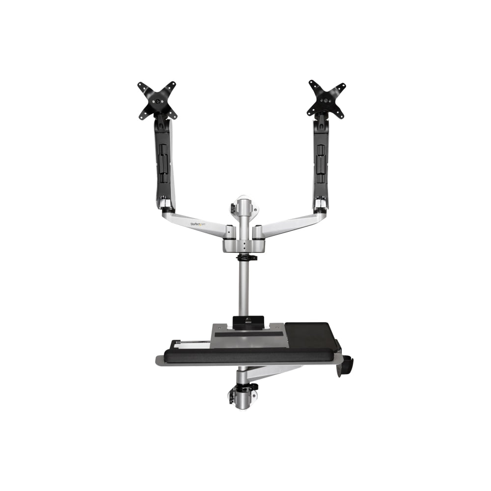 StarTech.com Wall Mounted Computer Workstation - Premium - Articulating Dual Monitor Arm - Keyboard Arm - Wall Mount Sit Stand Desk - Compact wall mounted computer workstation for dual monitors up to 30in (up to 19.8lb/9kg per display