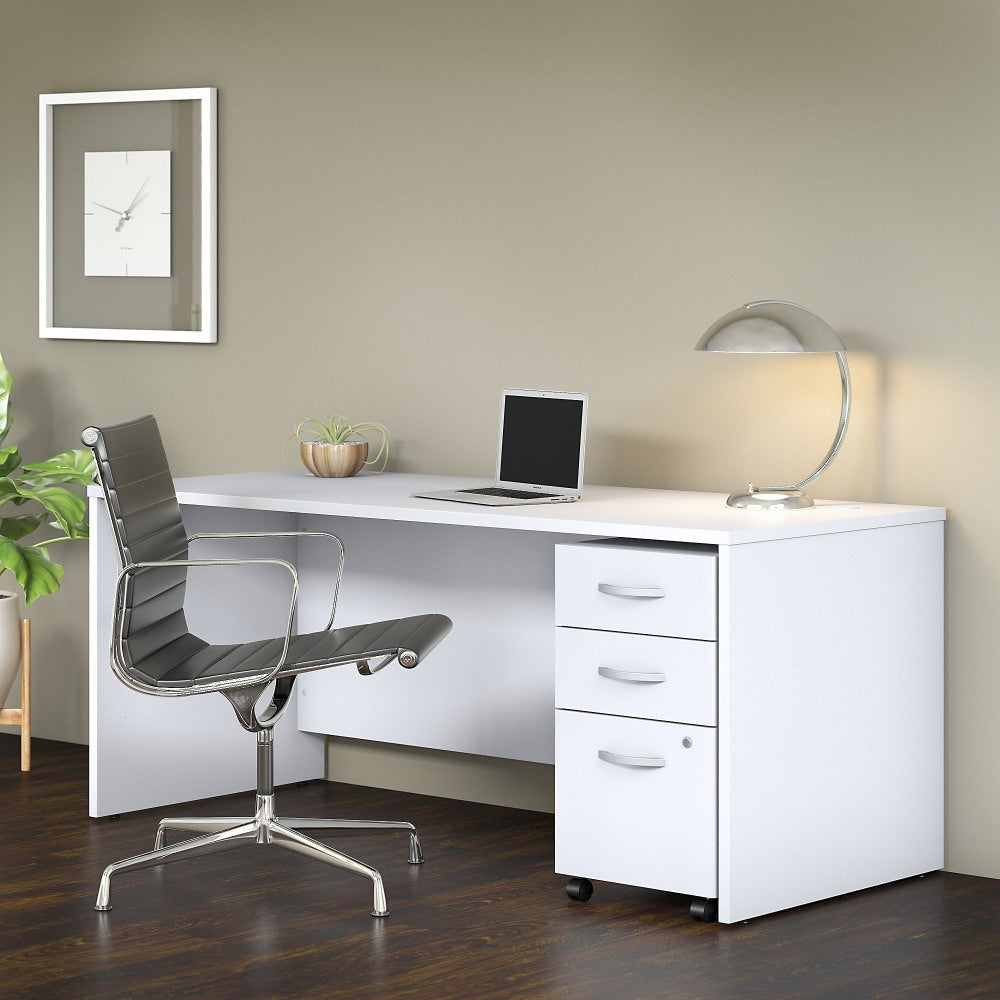 Bush Business Furniture Studio C 72inW Office Computer Desk With Mobile File Cabinet, White, Standard Delivery