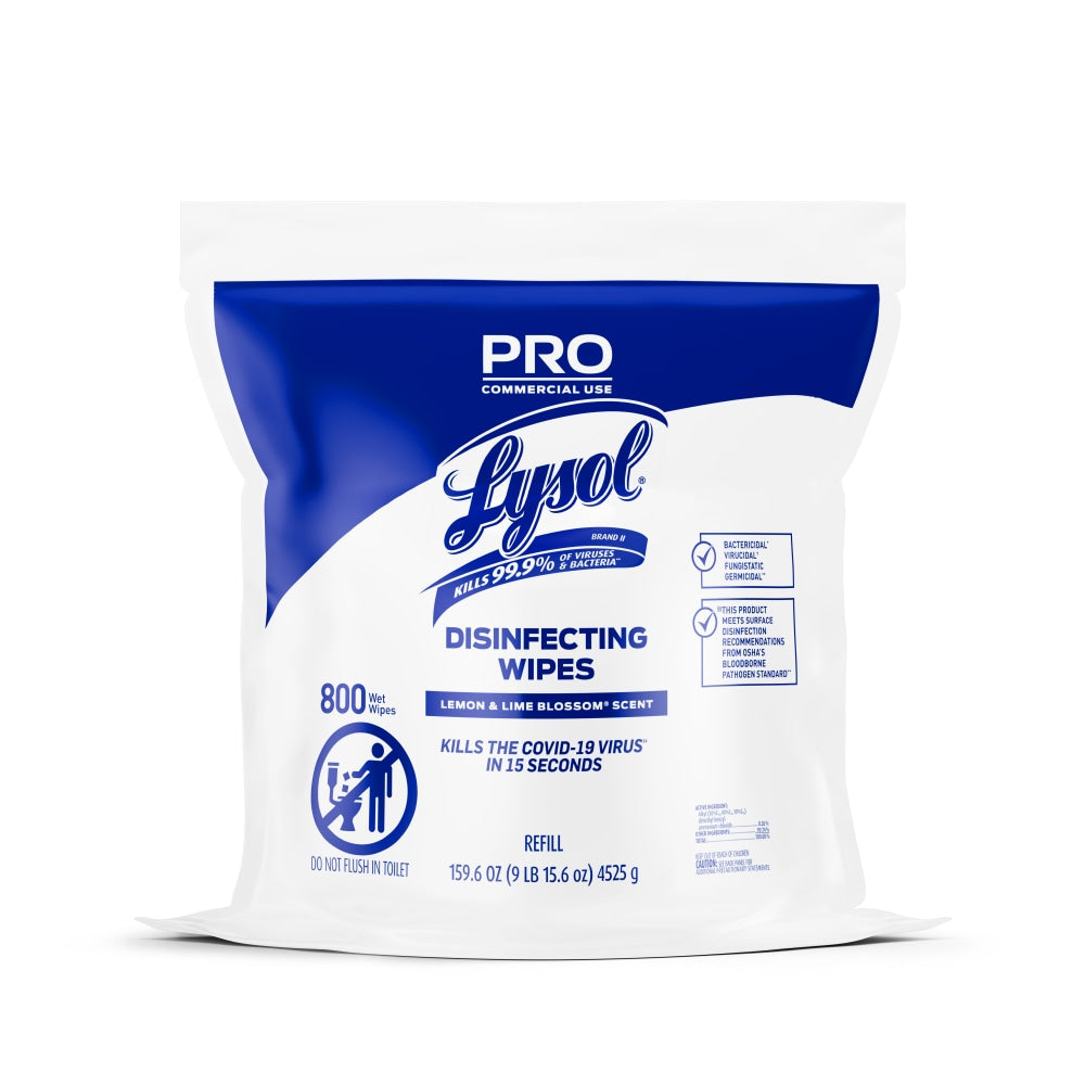 Lysol Professional Disinfecting Wipe Refills, Lemon And Lime Blossom, 6in x 8in, White, 800 Sheets Per Bucket, Set Of 2 Refills