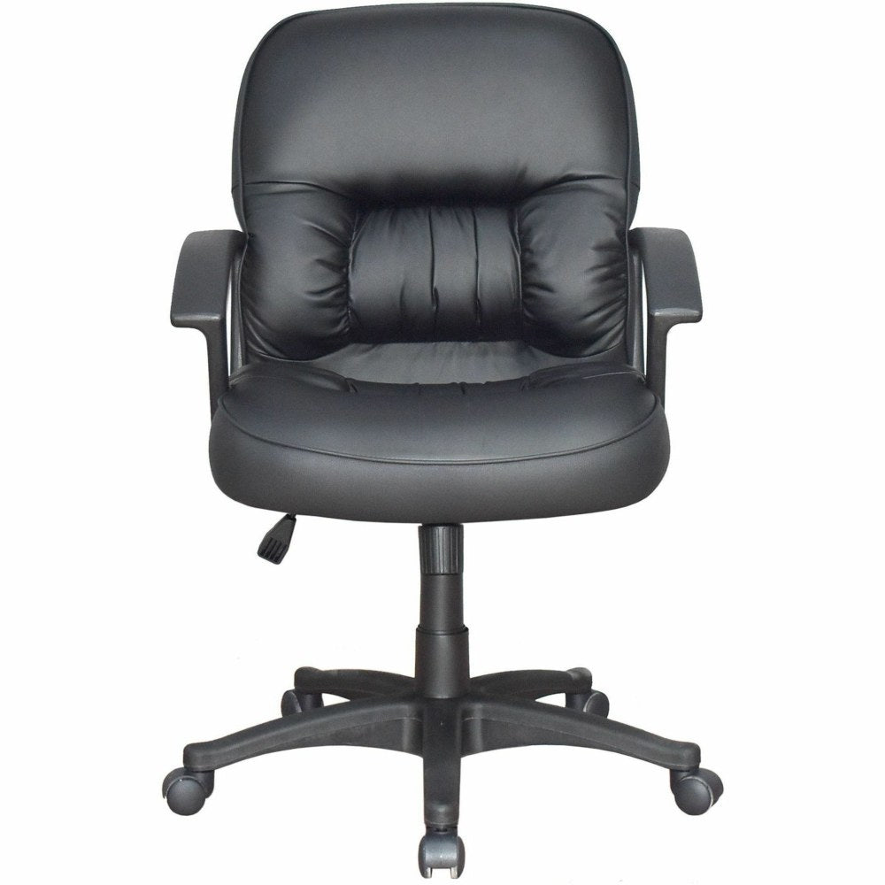 Lorell Tufted Ergonomic Bonded Leather Mid-Back Chair, Black