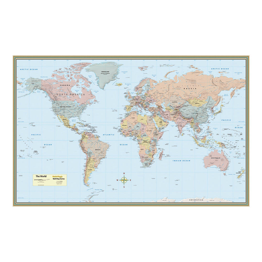 QuickStudy Detailed Topography Map, World, 50in x 32in