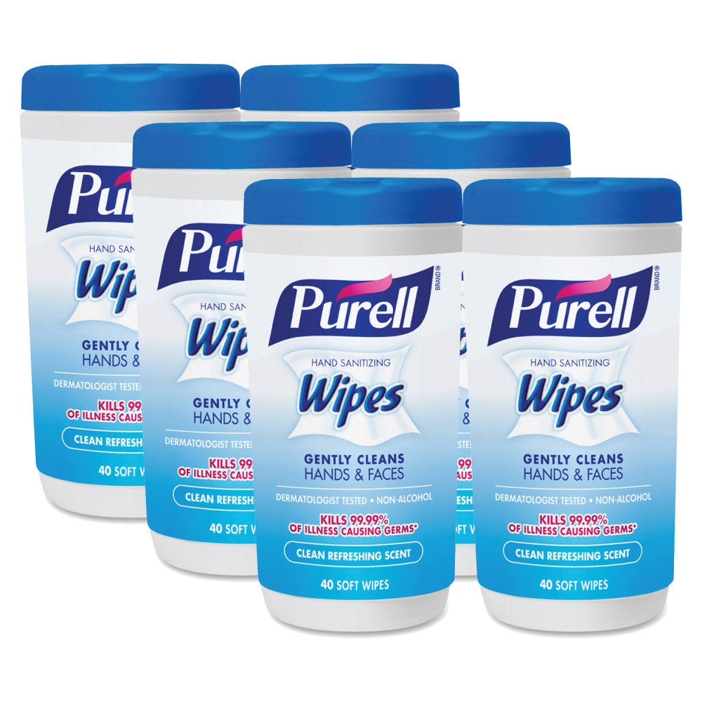 PURELL Clean Scent Hand Sanitizing Wipes - Clean - White - Durable, Alcohol-free - For Hand - 40 Quantity Per Canister - 6 / Carton