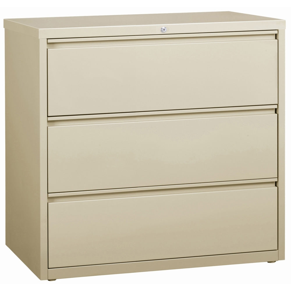 Lorell 42inW x 18-5/8inD Lateral 3-Drawer File Cabinet, Putty