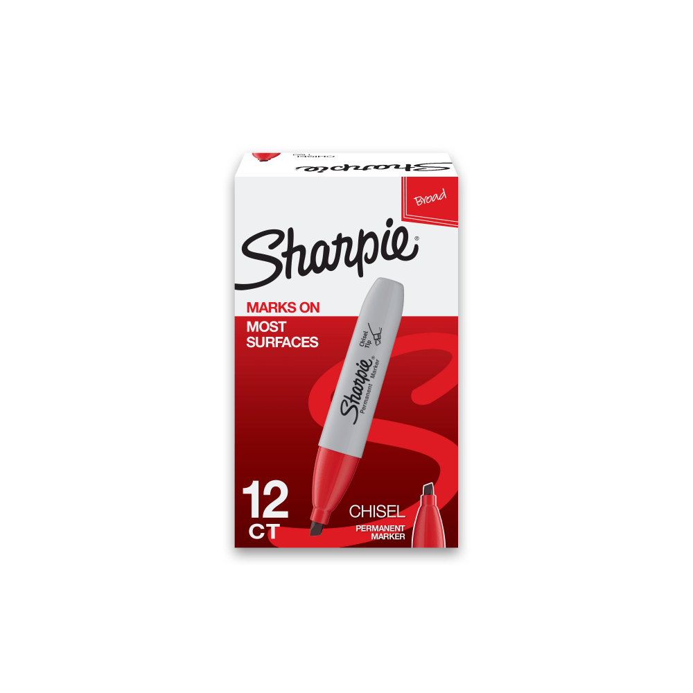 Sharpie Chisel-Tip Permanent Markers, Red, Pack Of 12