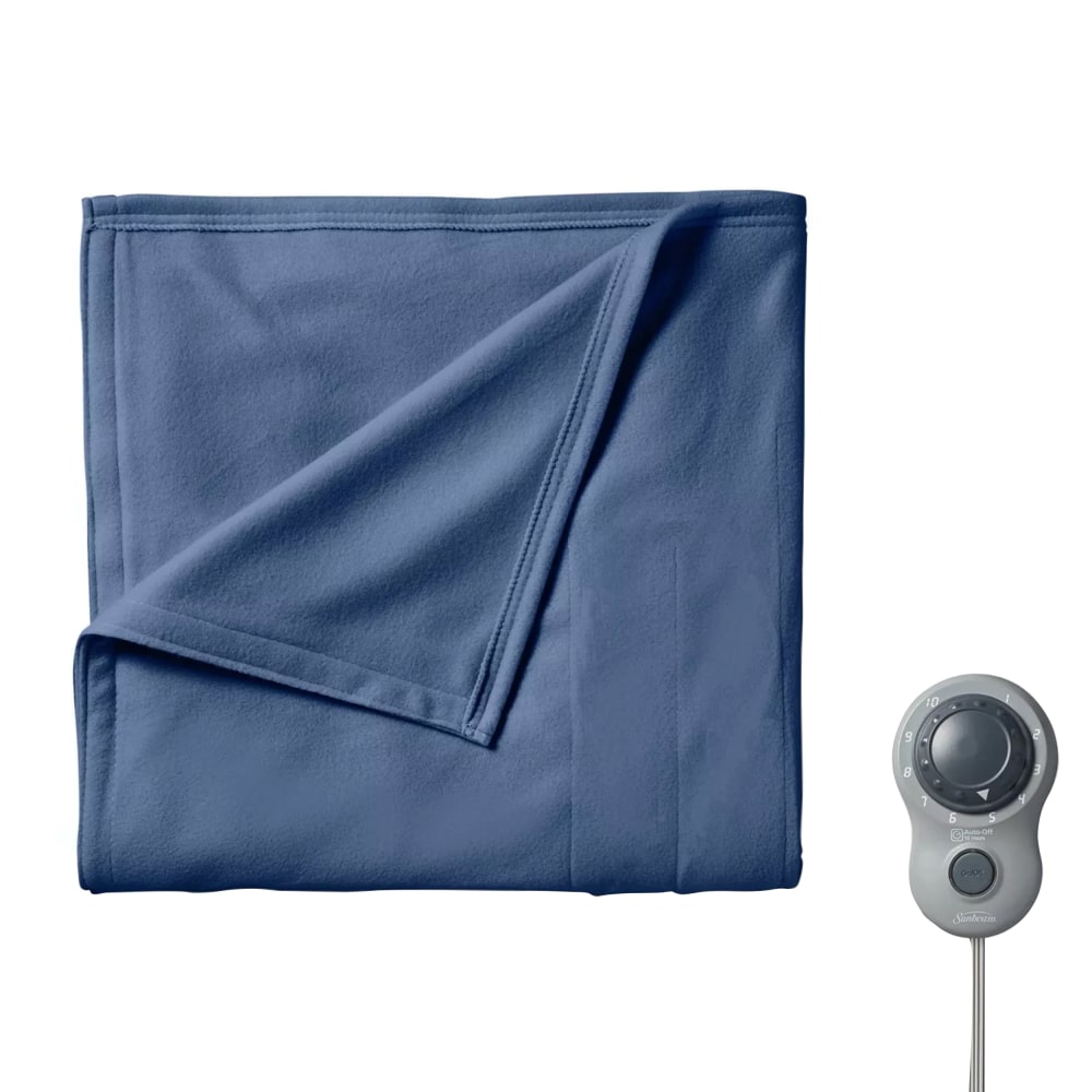 Sunbeam Twin-Size Electric Fleece Heated Blanket, 62in x 84in, Blue