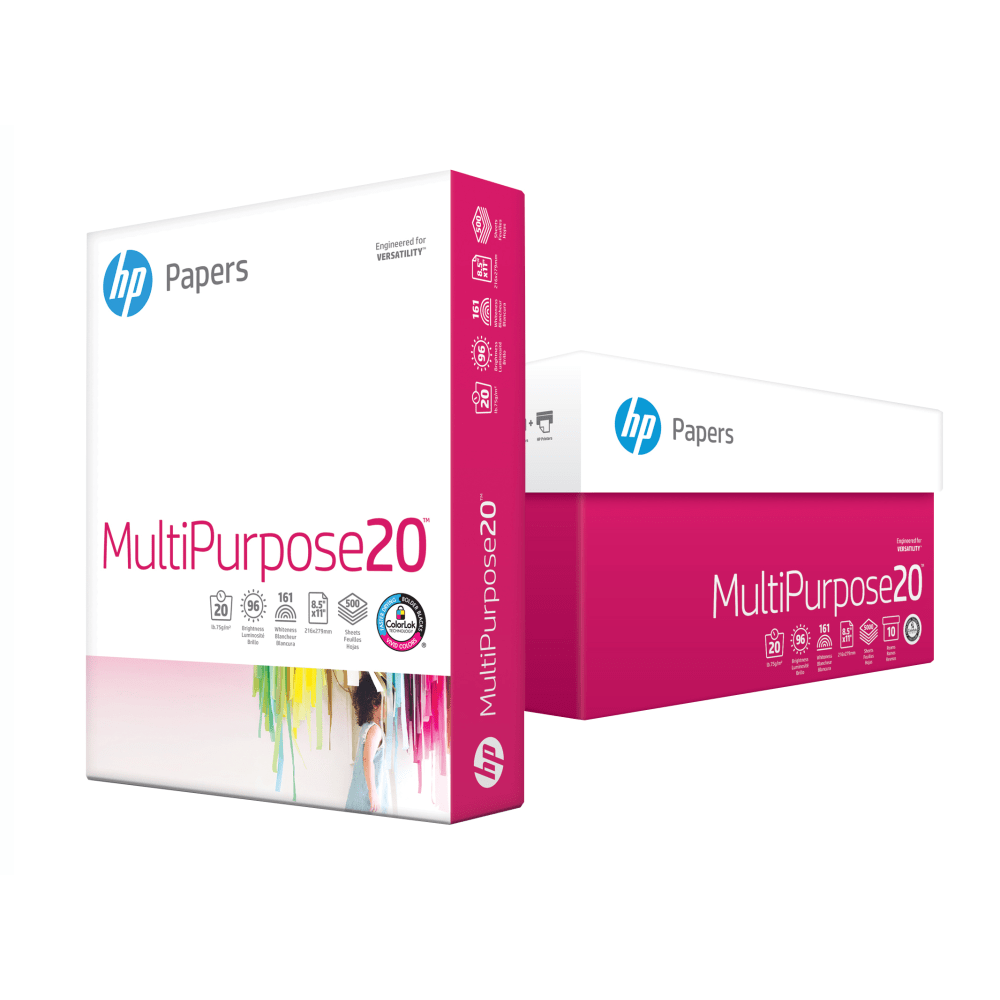 HP Multi-Use Print & Copy Paper, Ultra White, Letter (8.5in x 11in), 5000 Sheets Per Case, 20 Lb, 96 Brightness, Case Of 10 Reams