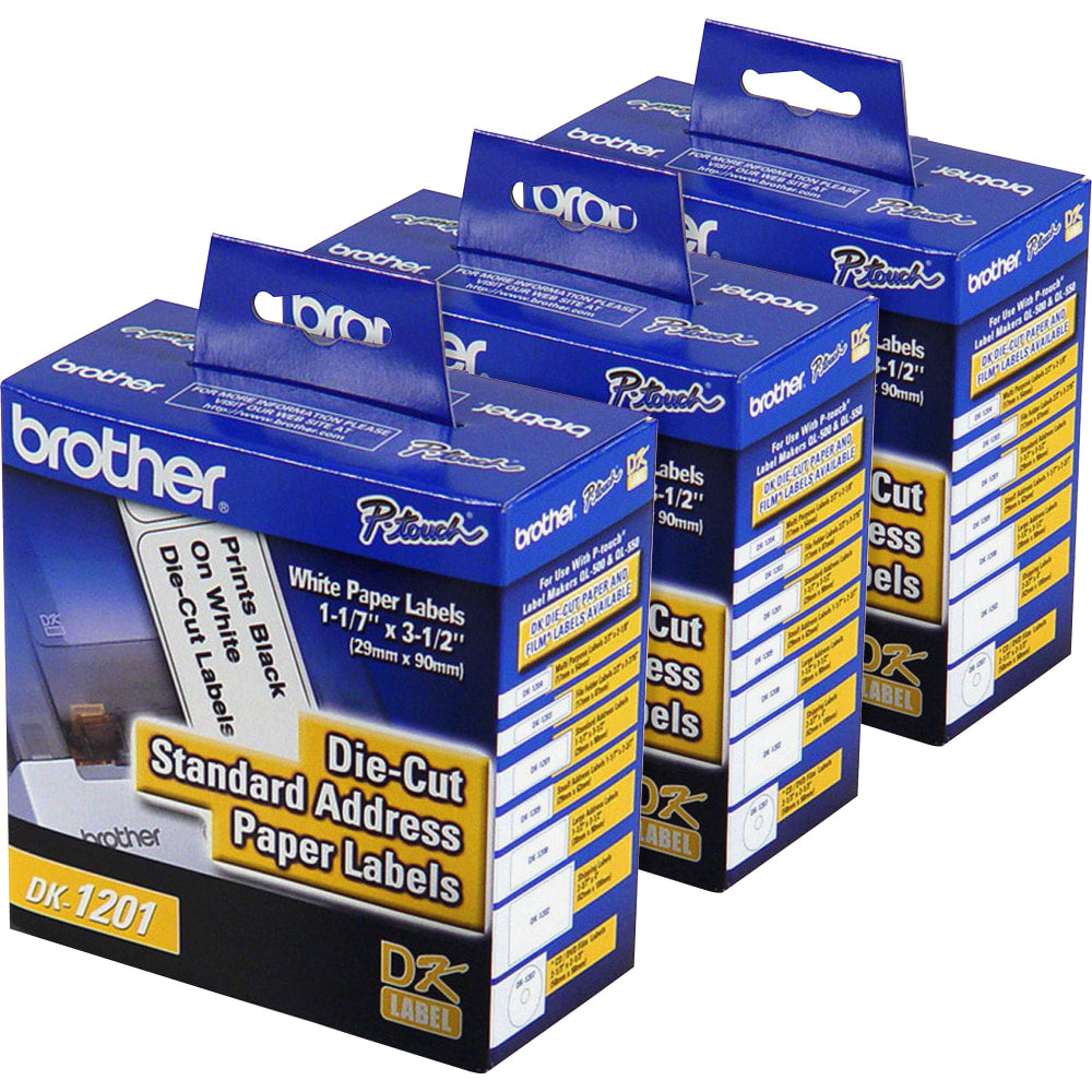 Brother Standard Address Paper Labels - 3 9/64in Width x 1 9/64in Length - Direct Thermal - White - Paper - 400 / Roll - 1200 / Box - Die-cut