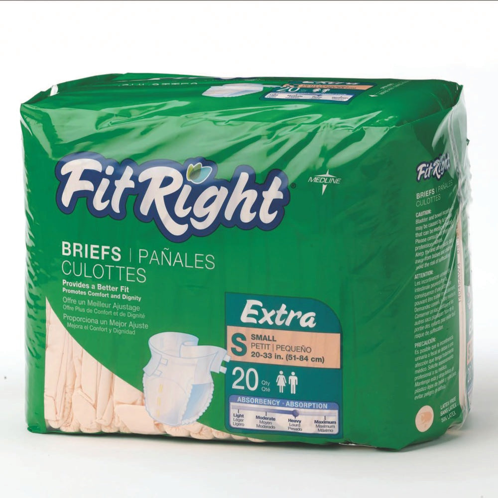 FitRight Extra Disposable Briefs, Small, Peach/White, Bag Of 20 Briefs