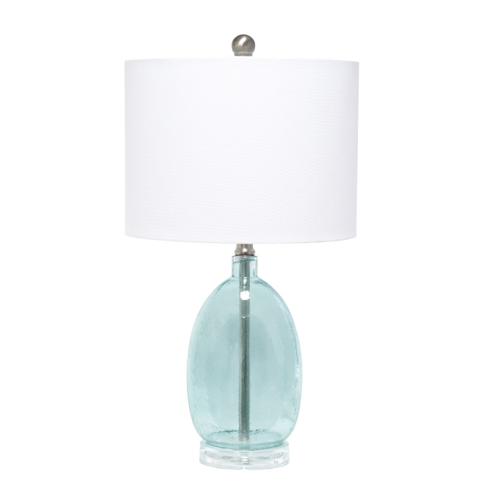 Lalia Home Oval Glass Table Lamp, 22inH, White Shade/Clear Blue Base