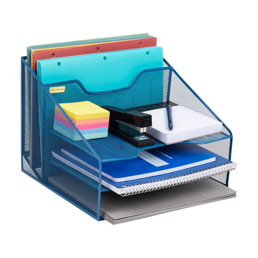 Mind Reader Desktop Vertical Paper Tray Organizer, 9-1/2in H x 11-1/2in W x 12-1/2in D, Turquoise