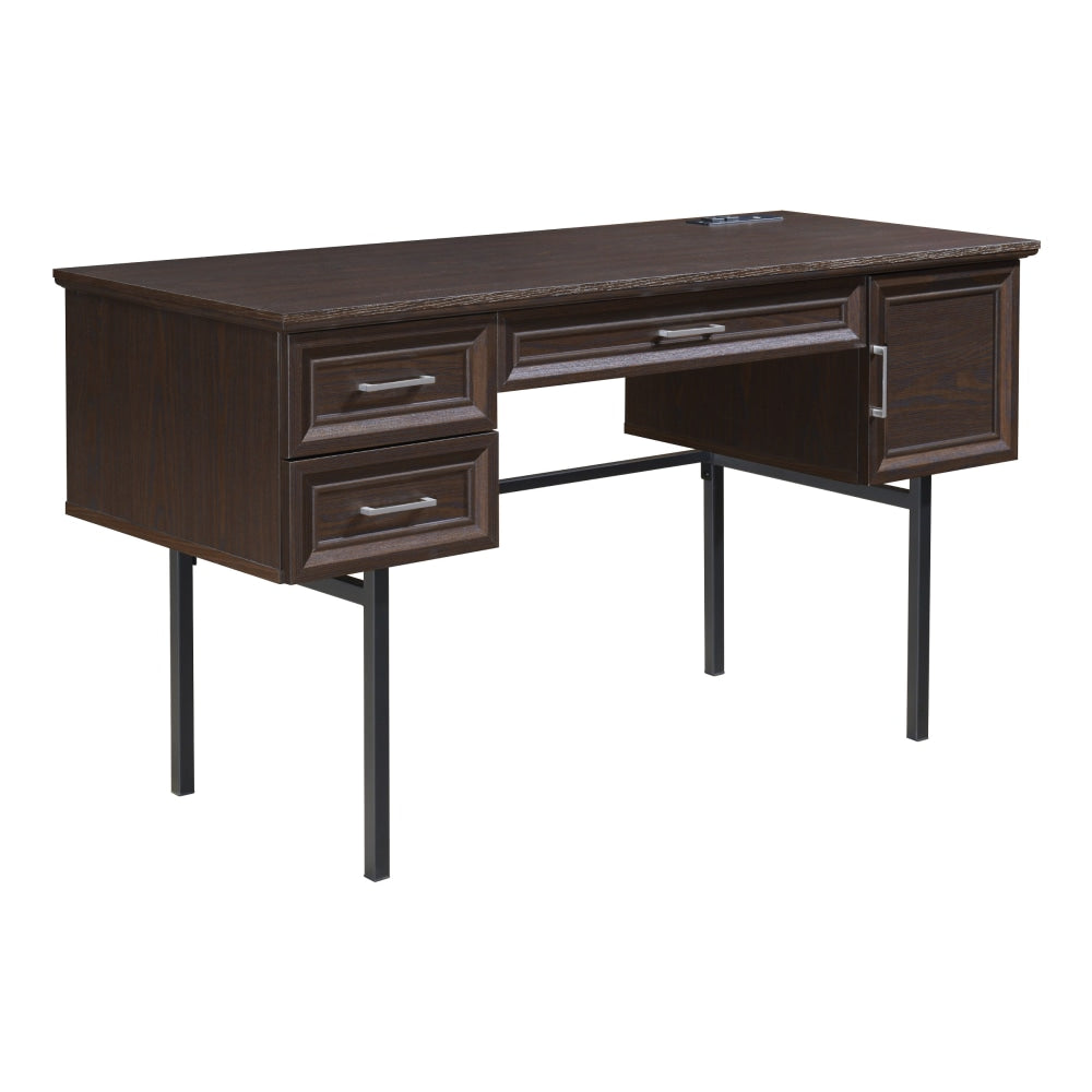 Office Star Jefferson 54inW Executive Computer Desk With Power And Lockdowel Fastening System, Espresso