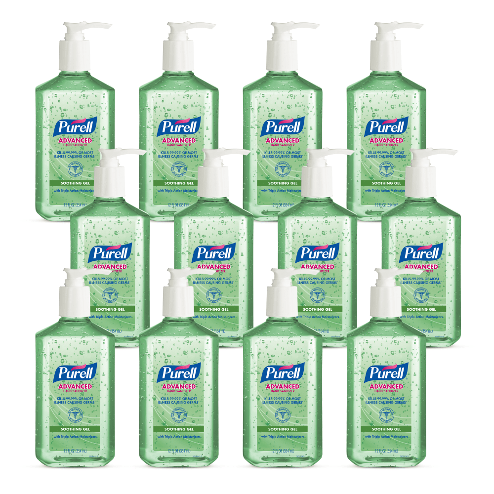 PURELL Advanced Hand Sanitizer Soothing Gel, Fresh Scent, 12 fl oz Pump Bottle, Case Of 12