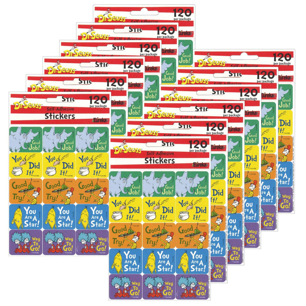 Eureka Success Stickers, Dr. Seuss, 120 Stickers Per Pack, Set Of 12 Packs