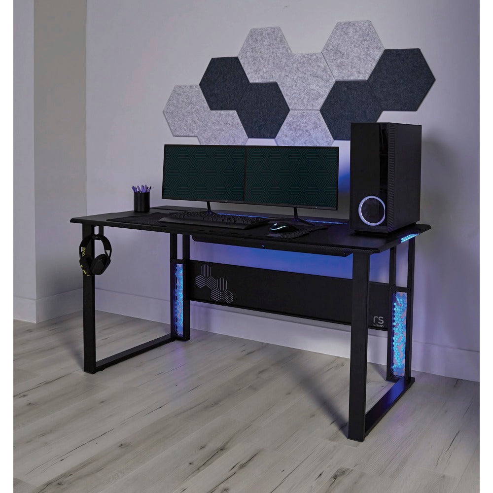 RS Gaming Mergence 60inW RGB Gaming Computer Desk With 10 Acoustic Panels, Black