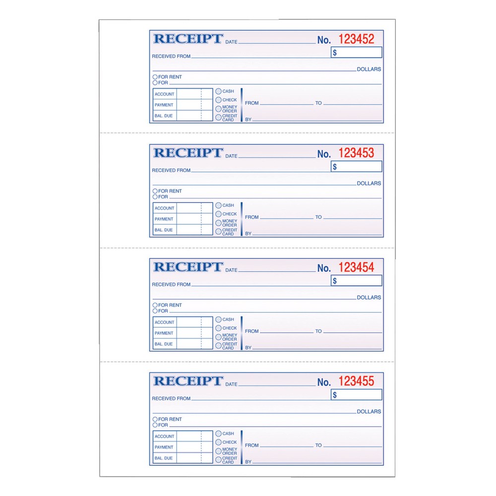 Adams Carbonless Money/Rent Receipt Book, 3-Part, 7 5/8in x 11in, Book Of 100 Sets