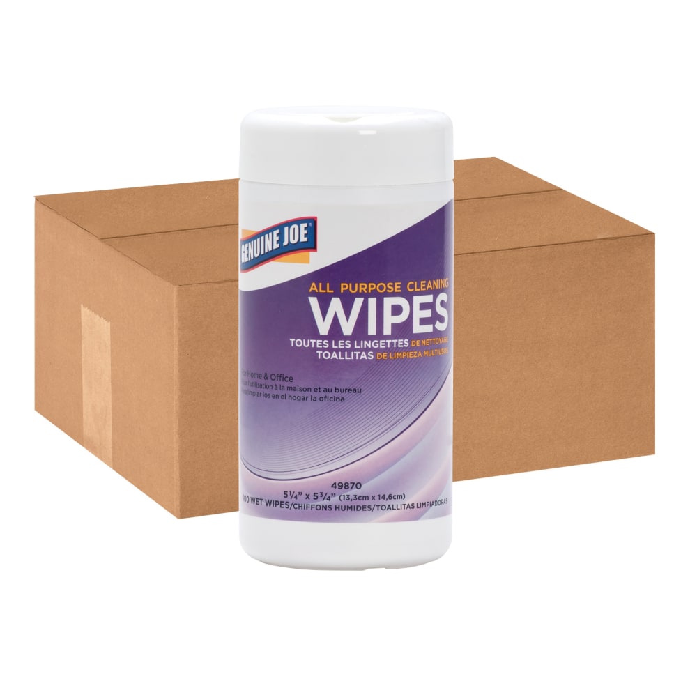 Genuine Joe All Purpose Cleaning Wipes - Wipe - 5.13in Width x 5.88in Length - 100 / Canister - 12 / Carton - Multi