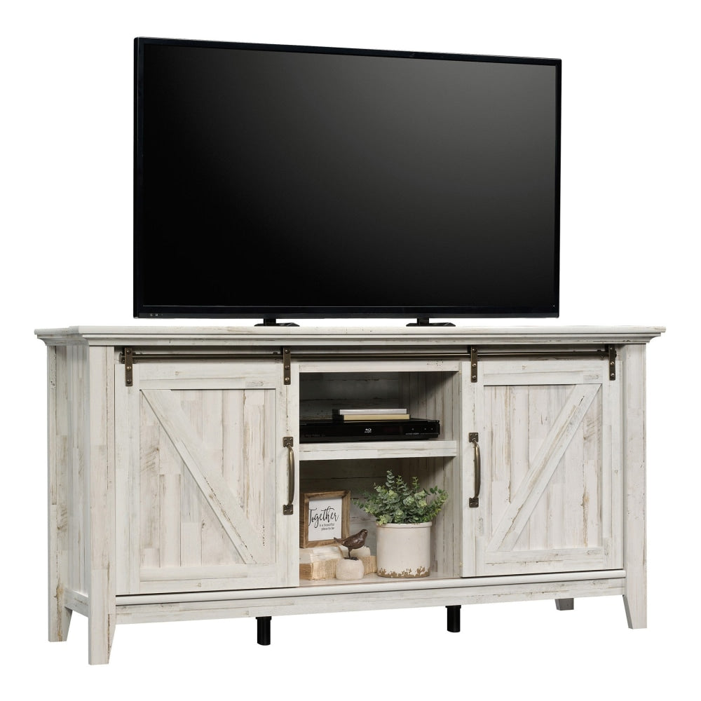 Sauder Dakota Pass Entertainment Credenza With Sliding Doors, 33-3/8inH x 66inW x 19-1/4inD, White Plank