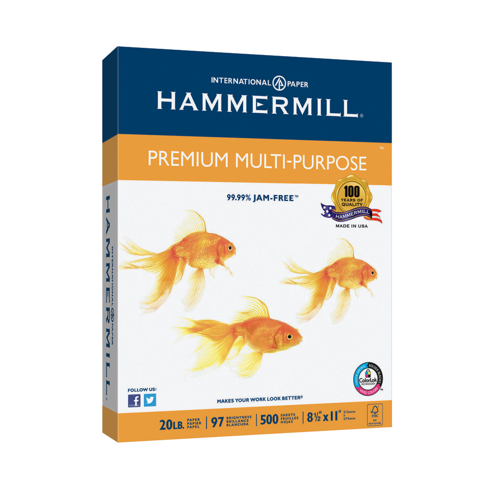 Hammermill Premium Multi-Use Printer & Copy Paper, White, Letter (8.5in x 11in), 500 Sheets Per Ream, 20 Lb, 92 Brightness