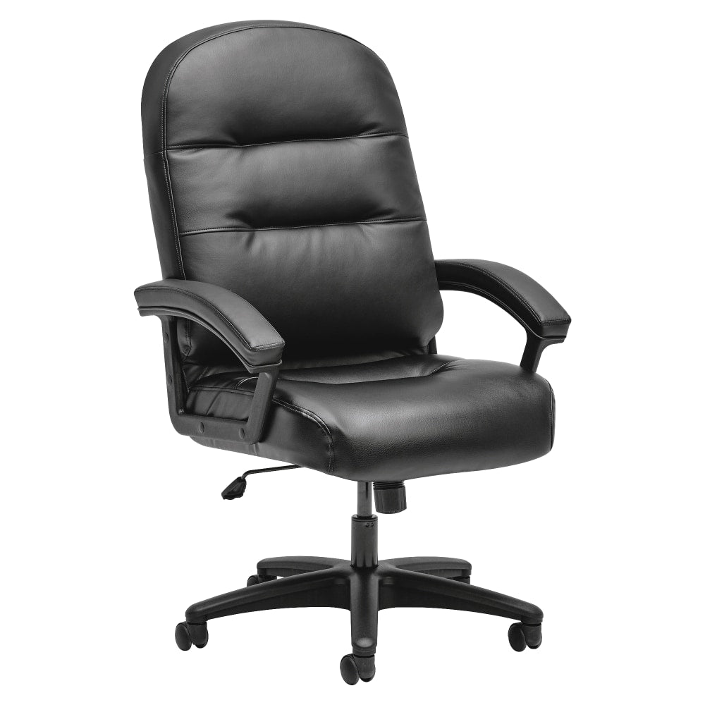 HON Pillow-Soft Ergonomic Bonded Leather Executive Chair With Fixed Loop Arms, Black, HON2095HPWST11T