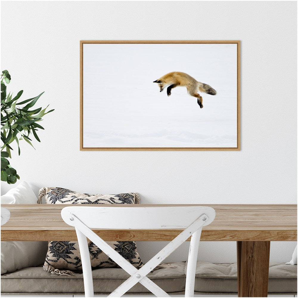 Amanti Art Red Fox in Snow by Deborah Winchester Framed Canvas Wall Art Print, 23in x 16in, Maple