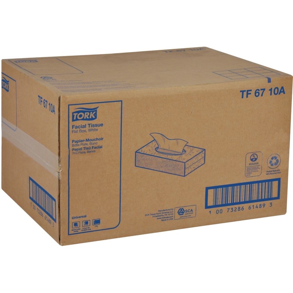 TORK Universal Facial Tissue Flat Box - 2 Ply - 7.90in x 8.20in - White - Paper - Soft, Absorbent, Low Linting - For Face - 100 Per Box - 3000 / Sheet