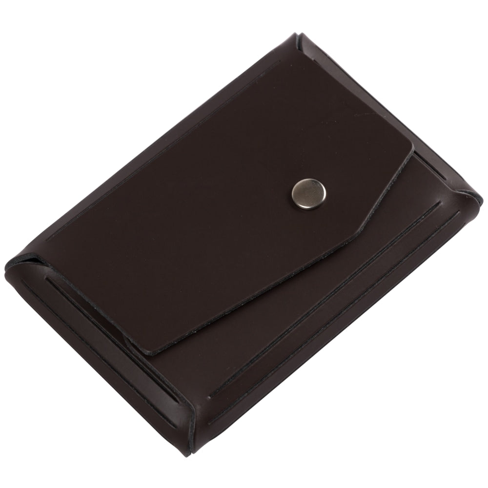 JAM Paper Leather Business Card Case, Angular Flap, 2 1/2in x 4in x 3/4in, Dark Brown