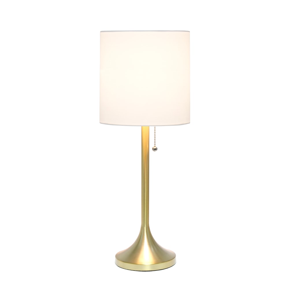 Simple Designs Tapered Table Lamp, 21inH, White Shade/Gold Base