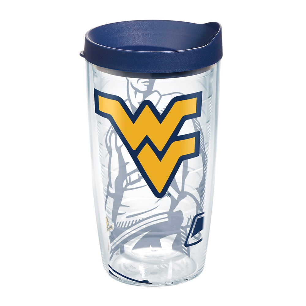 Tervis Genuine NCAA Tumbler With Lid, West Virginia Mountaineers, 16 Oz, Clear