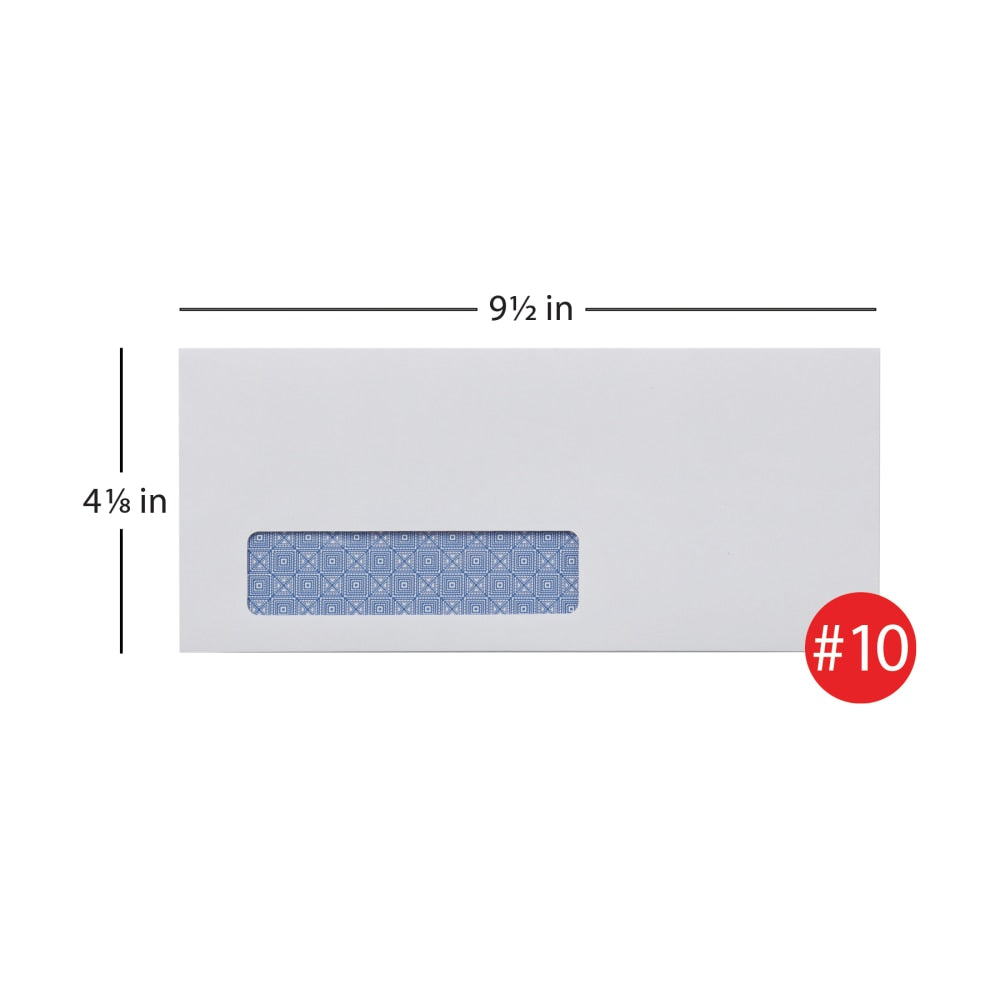 Office Depot Brand #10 Lift & Press Premium Security Envelopes, Left Window, Self Seal, 100% Recycled, White, Box Of 500